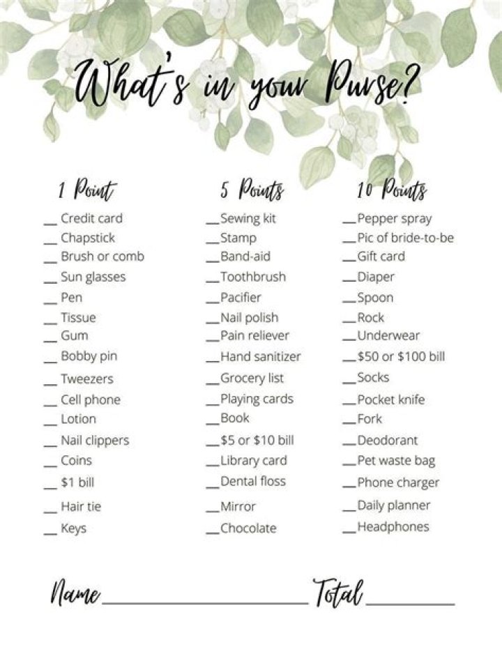 Whats in your purse Game list